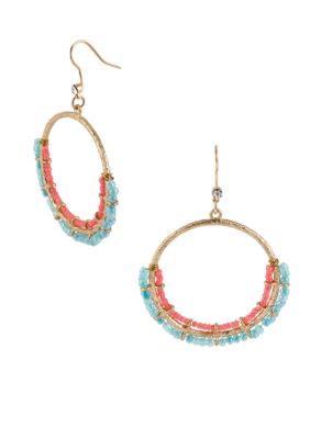 CYNTHIA Cynthia Rowley Turquoise & Pink Bead Circle Drop Earrings
