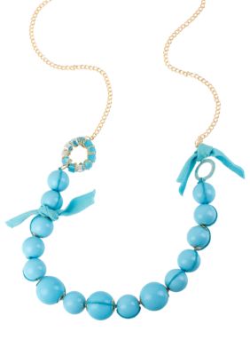 CYNTHIA Cynthia Rowley Turquoise Round Bead Frontal Long Necklace