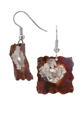 aakofii Handcrafted Square Fine Silver & Oxidized Copper Earrings