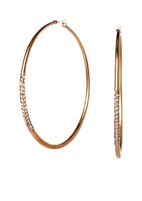ABS by Allen Schwartz Large Hoop with Side Pave Earrings