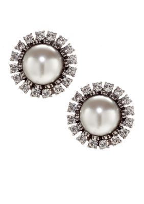 Ben-Amun Pearl And Crystal Clip Earrings