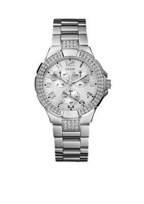 GUESS Women's Crystallized Silver Multifunction Watch