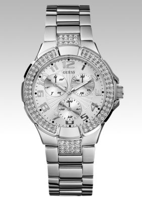 Guess Women's Crystallized Silver Multifunction Watch