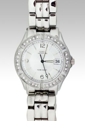 Guess Womens Crystallized Silver Waterpro Analog Watch