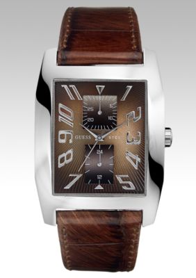 Guess Men's Brown Leather Multifunction Watch