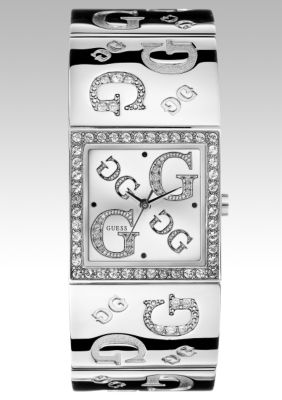 Guess Women's  Crystallized Silver G  Logo Watch