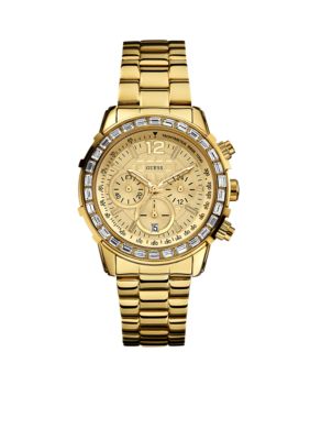 GUESS Women's Chronograph Gold Tone Steel Bracelet Watch