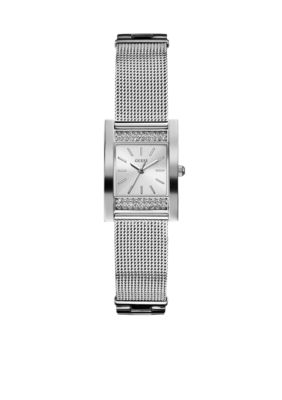 GUESS Women's Silver Tone Steel Mesh Bracelet Watch