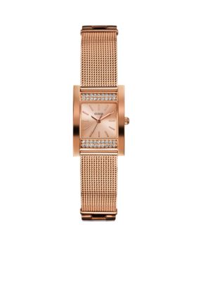 GUESS Women's Rose Gold Tone Steel Mesh Bracelet Watch 