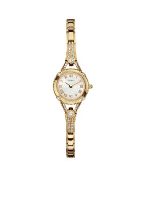 GUESS Women's Feminine Gold Tone Crystal Bracelet Watch