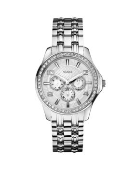 GUESS Women's Silver Tone Multi-Function Steel Bracelet Watch