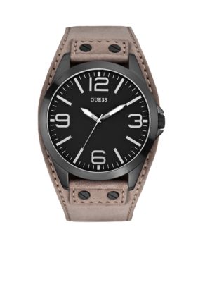 GUESS Men's Grey Suede Leather Cuff Watch