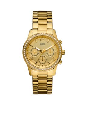 GUESS Women's Chronograph Gold Tone Watch With Crystals