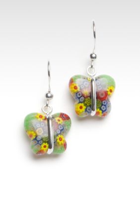 Belk Silverworks Sterling Silver Multi Color Murano Butterfly Earring