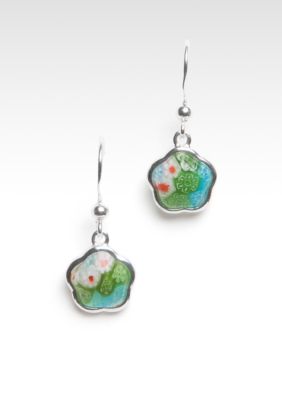 Belk Silverworks Green Murano Flower Inlay Earring