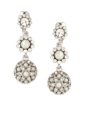 Carolee Triple Drop Pearl and Crystal Clip Earring