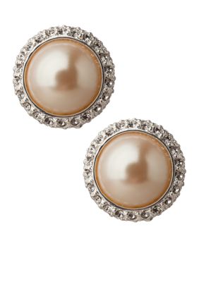 Carolee Crystal and Pearl Button Earrings