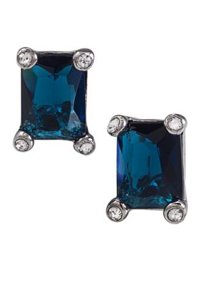 Carolee Simply Blue Emerald Cut Crystal Pierced Earrings 