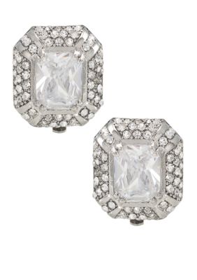 Carolee Very Vintage Rectangular Button Clip Earrings