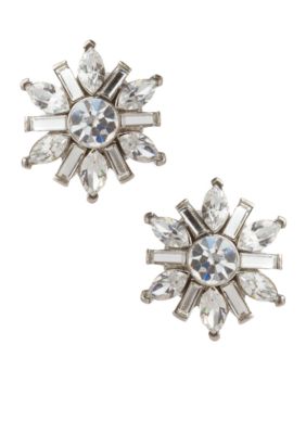 Carolee Small Crystal Floral Button Earrings