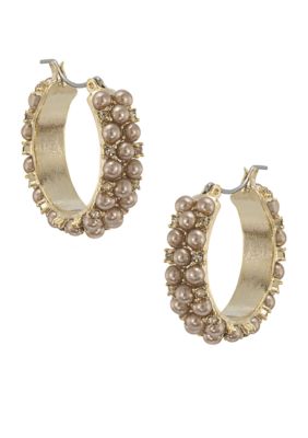Carolee Mini Make Over Suede Pearl Hoop Pierced Earrings