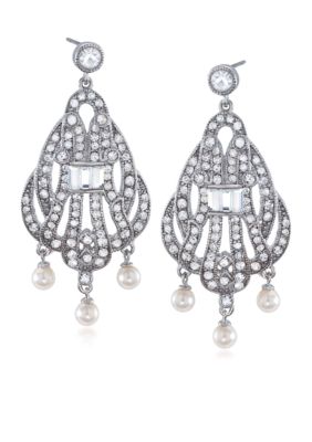 Carolee 40th Anniversary Outrageous Faux Three Pearl Drop Pierced Earrings 