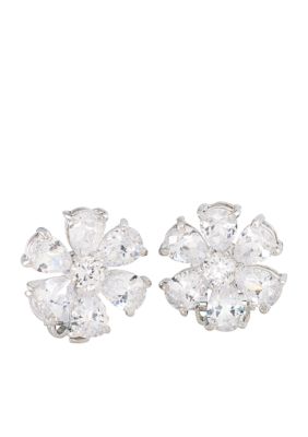 Carolee Debutant Ball Crystal Flower Button Clip On Earrings