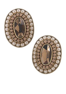 Carolee Sand Shades Oval Button Clip On Earrings