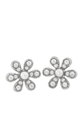 Carolee Debutant Ball Pearl Flower Button Pierced Earrings