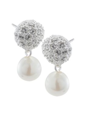 Carolee Pave Top with Simulated Pearl Drop Earrings
