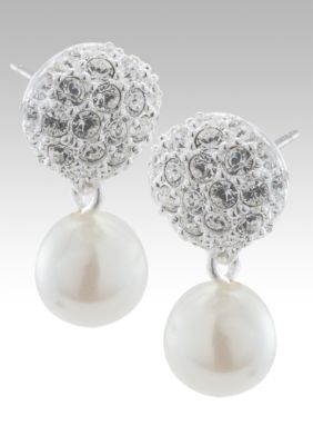 Carolee Pave Top with Pearl Drop Earrings