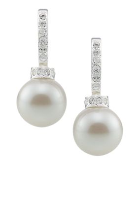 Carolee Pave Hoop with Simulated Pearl Drop Earrings