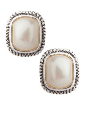 Carolee Large Pearl with Cable Edge Clip Earrings