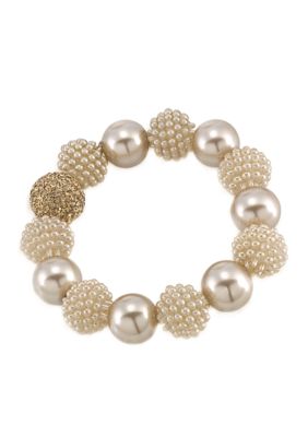 Carolee Mini Make Over Suede Pearl Stretch Bracelet 