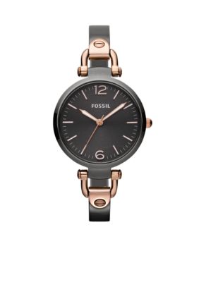 Fossil&reg; Ladies Round Smoke and Rose Gold Tone Georgia Watch