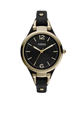 Fossil Ladies Georgia Black Leather with Silver Tone Dial Watch