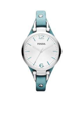 Fossil&reg; Ladies Teal Leather and Silver Tone Stainless Steel Georgia 3-Hand Watch