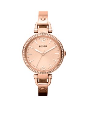 Fossil Ladies Rose Gold Tone Stainless Steel Georgia 3-Hand Glitz Watch