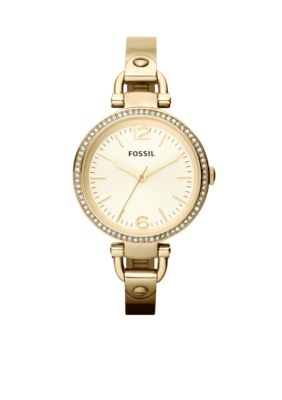 Fossil Ladies Gold Tone Stainless Steel Georgia 3-Hand Glitz Watch