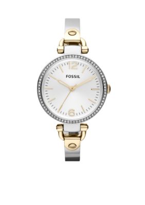 Fossil Ladies Silver-Tone and Gold-Tone Stainless Steel Georgia Three-Hand Glitz 125th Anniversary Exclusive Watch