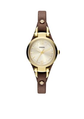 Fossil Ladies Small Brown Leather and Gold Tone Stainless Steel Georgia Three Hand Watch