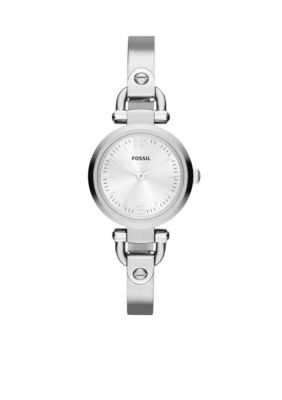 Fossil Ladies Silver Tone Stainless Steel Georgia Three Hand Watch