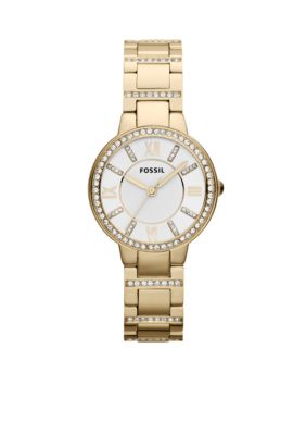 Fossil Ladies Gold Tone Stainless Steel Virginia Three Hand Glitz Watch