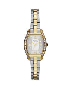 Fossil Ladies Small Silver Tone and Gold Tone Stainless Steel Molly Three Hand Glitz Watch