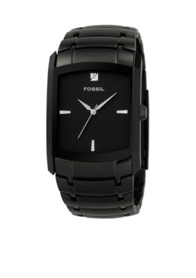 Fossil&reg; Dress Rectangular Watch - Black IP with diamond