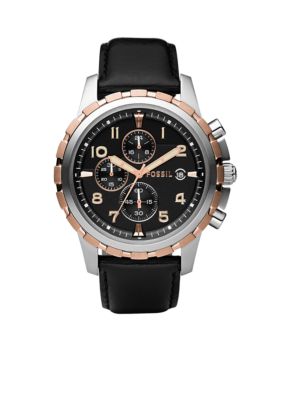 Fossil Dean Black Dial with Black Leather Strap