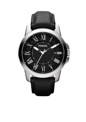 Fossil&reg; Men's Black Leather and Stainless Steel Grant Watch