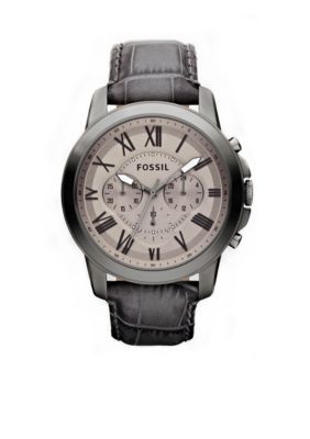 Fossil&reg; Men's Gray Stainless Steel Gray Leather Grant Chronograph Watch