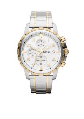Fossil Men's Silver-Tone and Gold-Tone Stainless Steel Dean Chronograph Watch