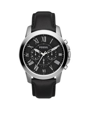 Fossil Mens Stainless Steel and Black Leather Grant Chronograph Watch